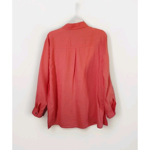 Chico's Design 100% Linen Coral Casual Long Sleeve Shirt Blouse Size 2 Large - Picture 2 of 4